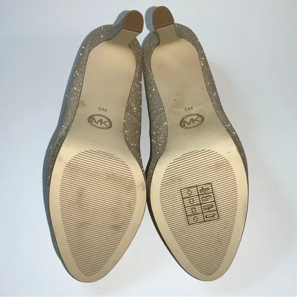 MICHAEL Michael Kors Pale Gold Glitter Chain Mesh Platform Pumps - Picture 14 of 16